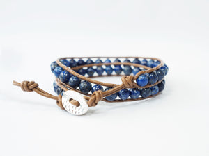 WH2-008 Natural Stone with Leather Cord 2 Rounds Bracelet