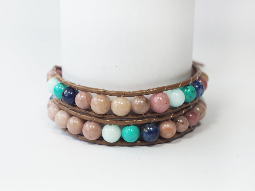 WH2-010 Natural Stone with Leather Cord 2 Rounds Bracelet
