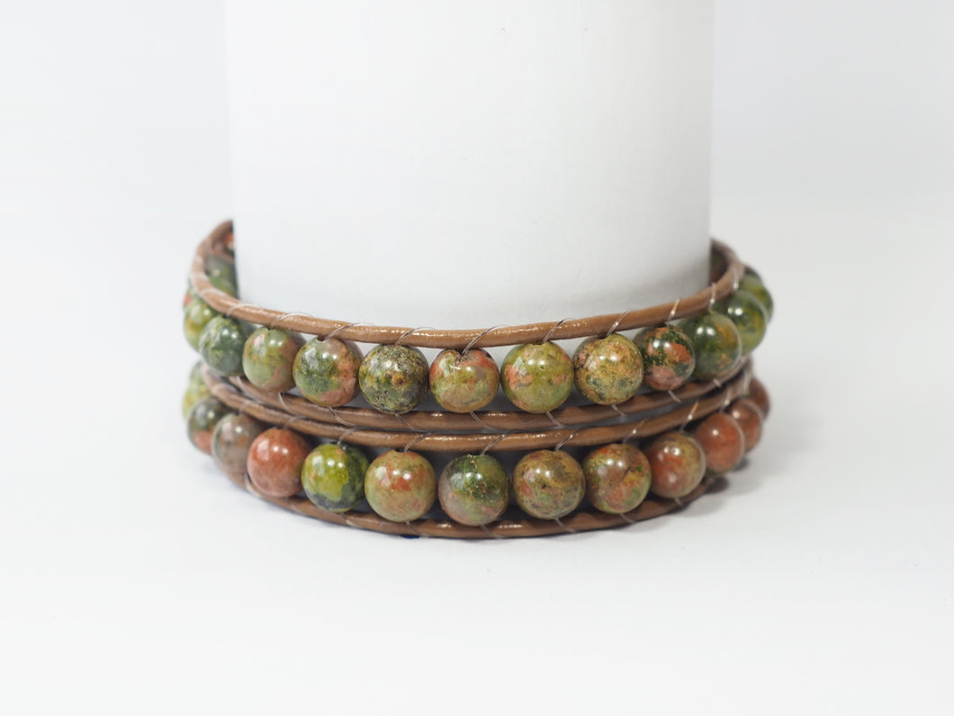 WH2-011 Natural Stone with Leather 2 rounds Bracelet