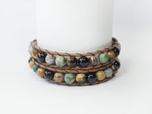 Load image into Gallery viewer, WH2-012 Natural Stone with Leather Cord 2 Rounds Bracelet
