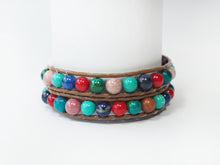 Load image into Gallery viewer, WH2-013 Natural Stone with Leather Cord 2 Rounds Bracelet
