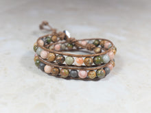 Load image into Gallery viewer, WH2-017 Natural Stone with Leather Cord 2 Rounds Bracelet
