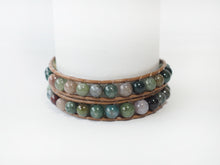 Load image into Gallery viewer, WH2-018 Natural Stone Jade 5 Colors with Leather Cord 2 Rounds Bracelet
