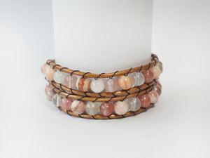 WH2-019 Natural Stone with Leather Cord 2 Rounds Bracelet