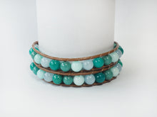 Load image into Gallery viewer, WH2-020 Natural Stone Amazonite with Leather Cord 2 Rounds Bracelet
