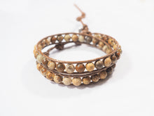 Load image into Gallery viewer, WH2-021 Natural Stone Jasper with Leather Cord 2 Rounds Bracelet
