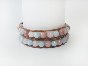 WH2-022 Natural Stone with Leather Cord 2 Rounds Bracelet