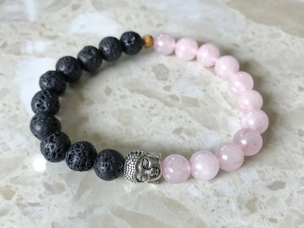 ST8-02 Lava Stone and Rose quartz Bracelet