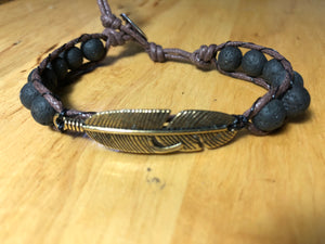 WF-004 Lava and Brass Feather Bracelet
