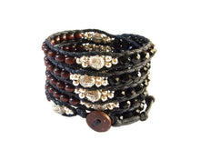 Load image into Gallery viewer, W5-227 Wood,Crystal,Brass and Budha 5 rounds  wrap Bracelet

