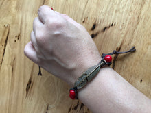 Load image into Gallery viewer, WF-002 Red Coral and Brass Feather Bracelet
