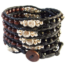 Load image into Gallery viewer, W5-227 Wood,Crystal,Brass and Budha 5 rounds  wrap Bracelet

