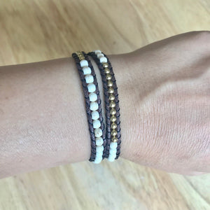 W2-018 Howlite and gold 2 rounds wrap bracelet