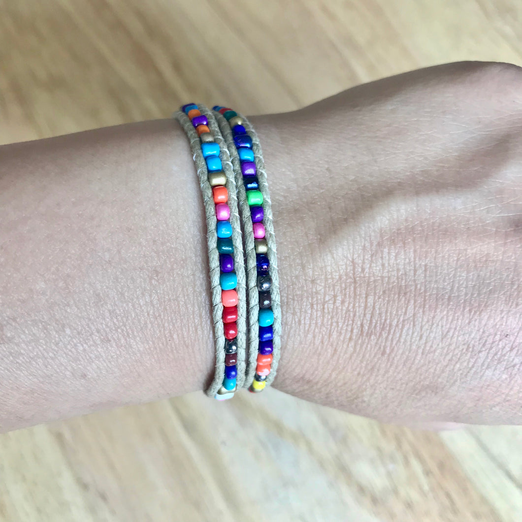 W2-019 Colorful bead 2 rounds wrap bracelet