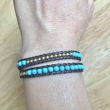 Load image into Gallery viewer, W2-025 Turquoise 2 rounds wrap bracelet
