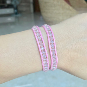 W2-026  Pink Crystal 2 rounds wrap bracelet
