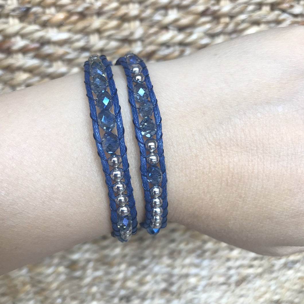 W2-042 Blue crystal 2 rounds wrap bracelet