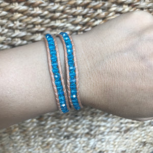 W2-045 Blue Crystal 2 rounds wrap bracelet