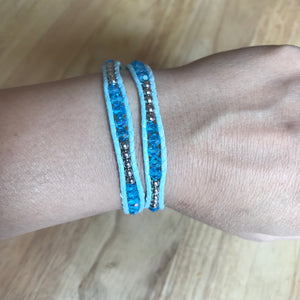 W2-048 Blue Crystal 2 rounds wrap bracelet