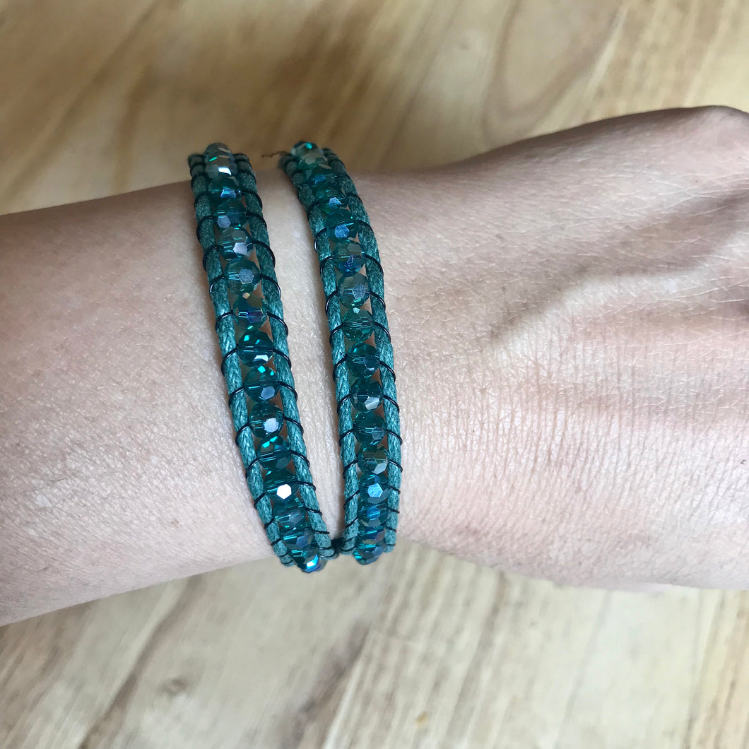 W2-053 Green Crystal 2 rounds wrap bracelet