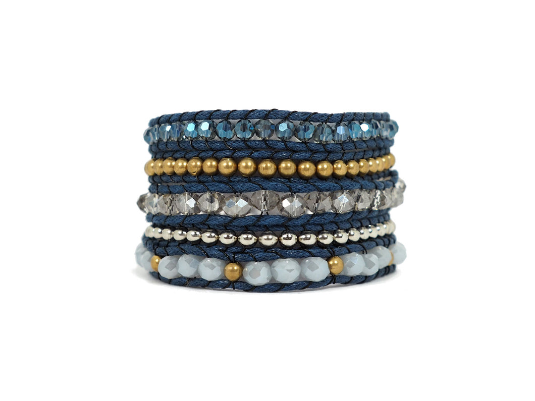W5-154 Blue tone crystal wrap bracelet