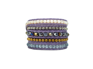 W5-158 Purple and Grey crystal wrap bracelet
