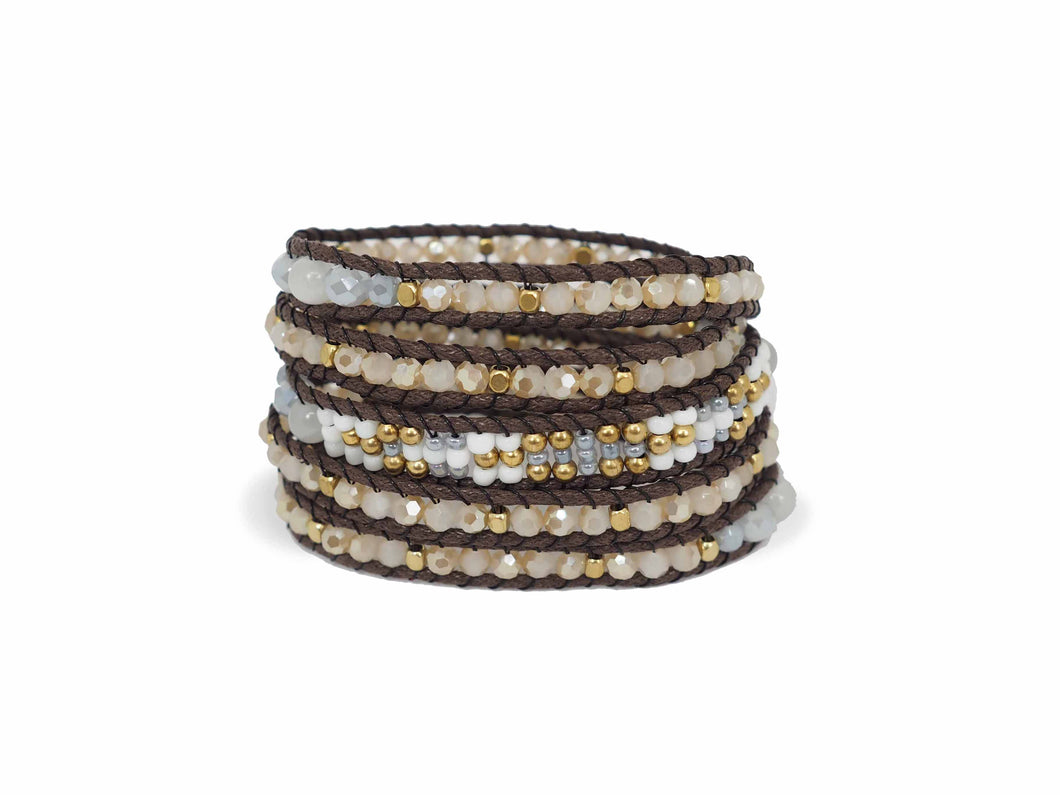 W5-165 gloden cream crystal wrap bracelet