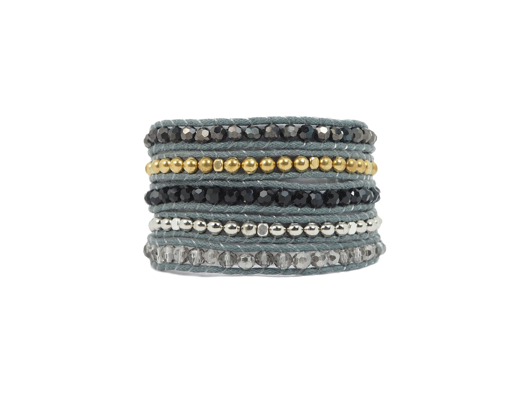 W5-170 Multi layer of grey crystal wrap bracelet
