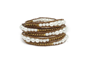 W5-171 Pearl and gold wrap bracelet