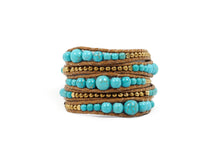 Load image into Gallery viewer, W5-176 Turqousise and Gold Wrap bracelet
