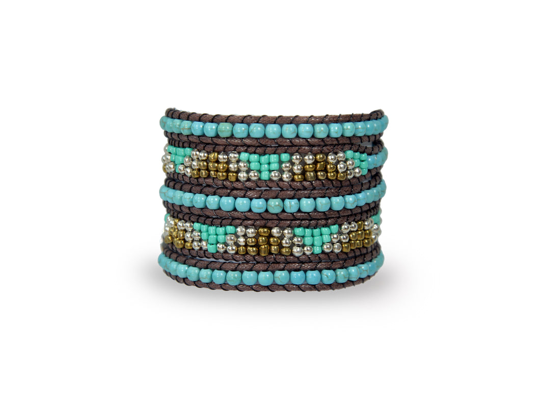 W5-188 Turquoise 5 rounds wrap bracelet