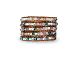W5-193 Multi stoneand crystal Beads 5 rounds wrap bracelet