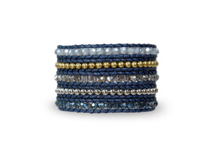W5-195 Multi layer of Blue crystal 5 rounds wrap bracelet