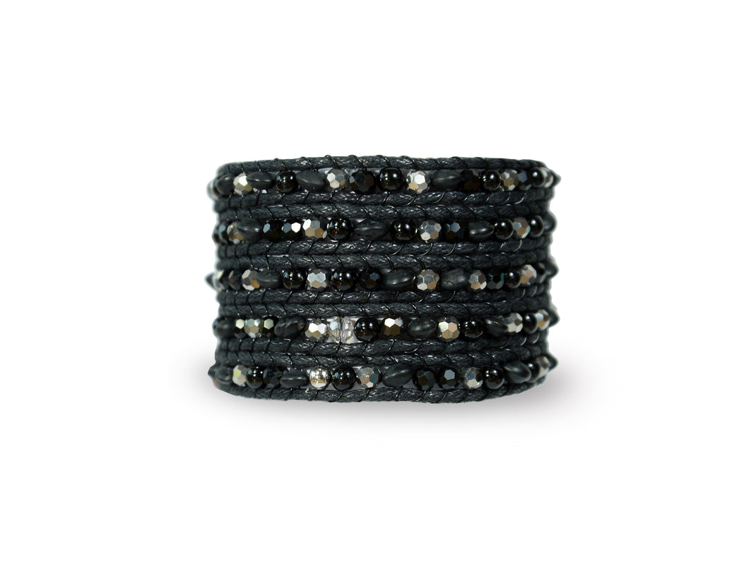 W5-196 Multi black beads 5 rounds wrap bracelet