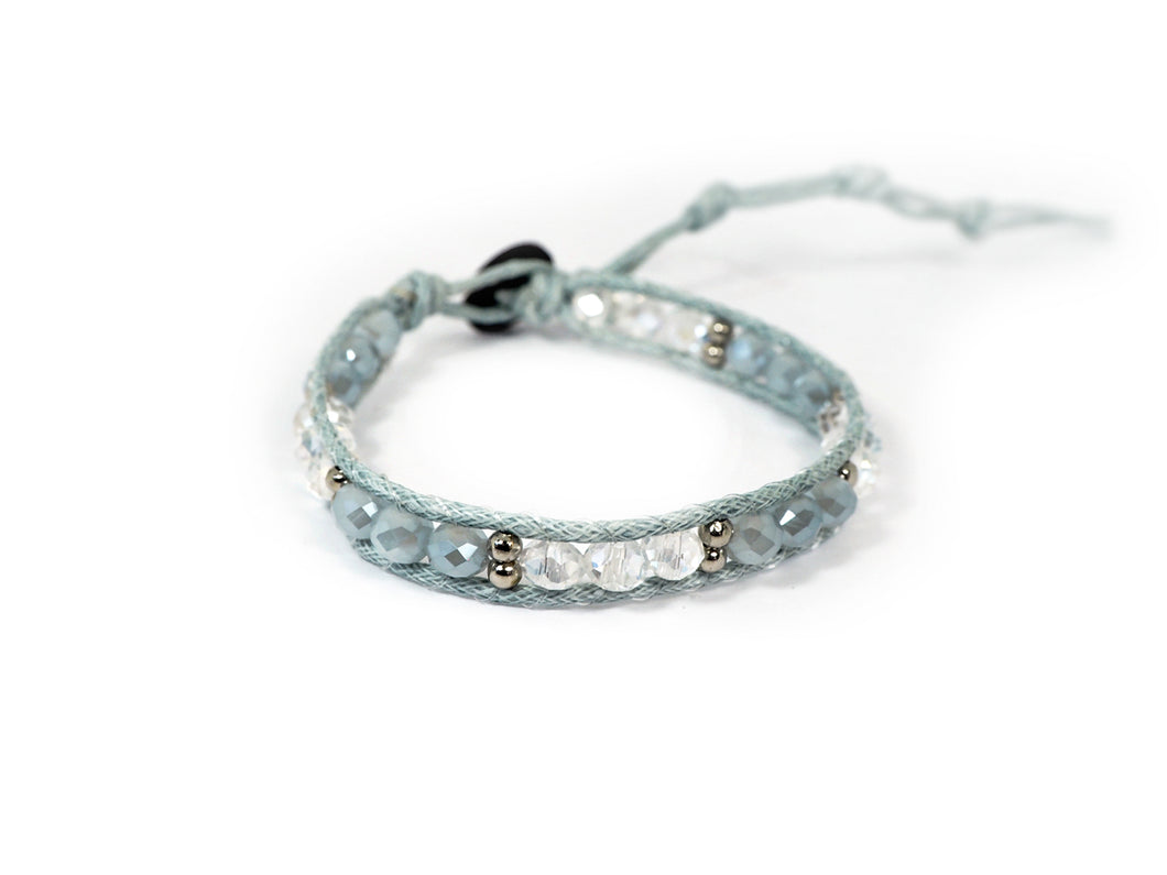 W1-001 Blue and Grey Crystal 1 round wrap bracelet