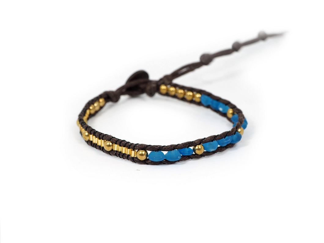 W1-002 Blue Seaglass 1round wrap bracelet