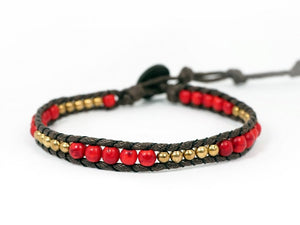 W1-004 Red and Gold 1 round wrap bracelet