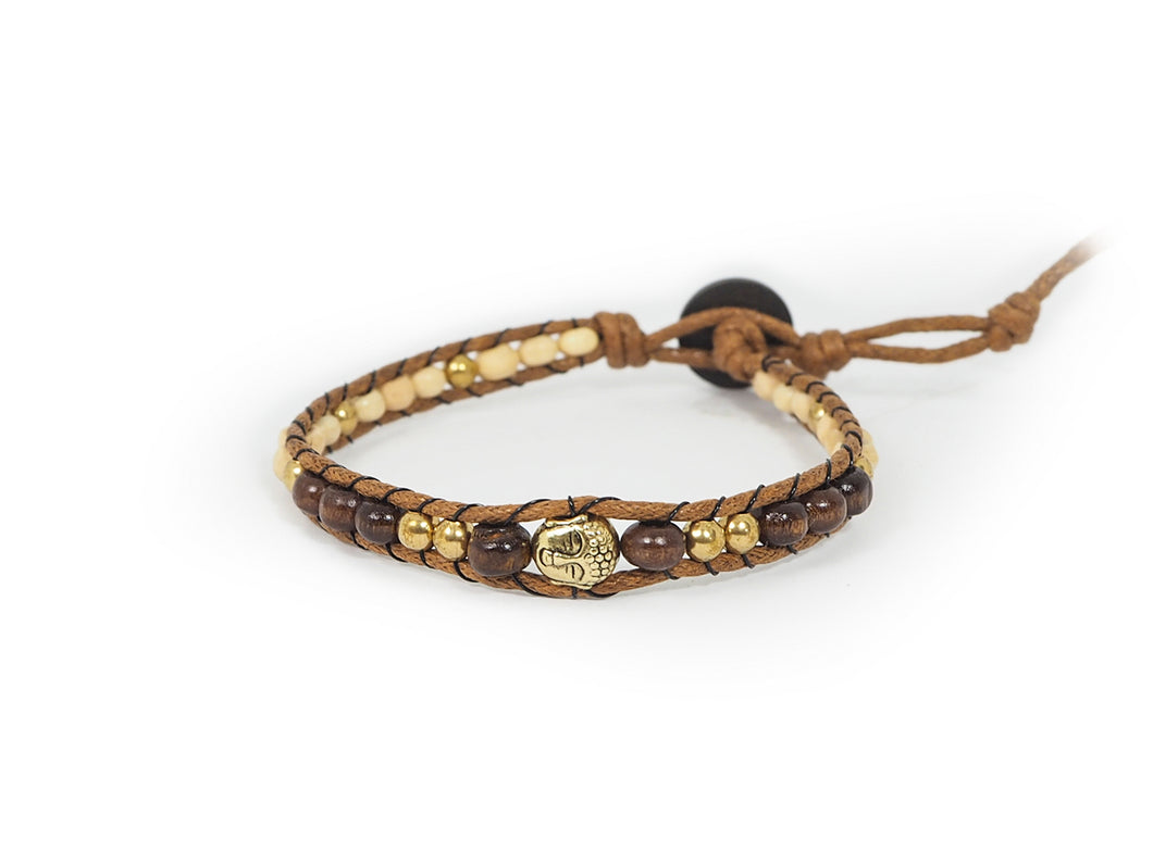 W1-006 Gold buddha 1 round wrap bracelet