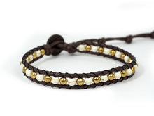 Load image into Gallery viewer, W1-007 White and Gold 1 round wrap bracelet
