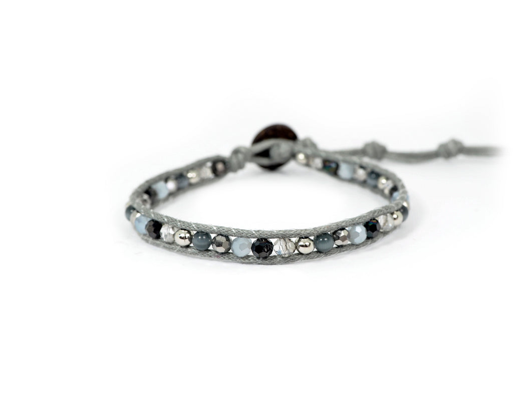 W1-009 Mixed grey crystal 1 round wrap bracelet
