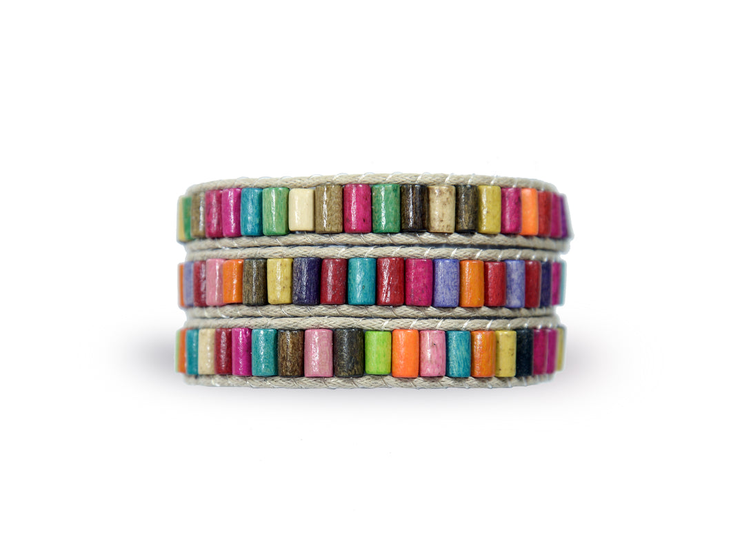 W3-001 Colorful wood 3 rounds wrap bracelet
