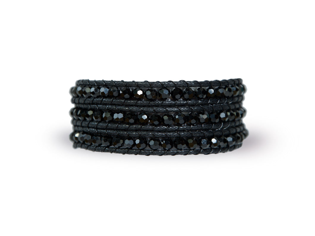 W3-003 Black Crystal 3 rounds wrap bracelet