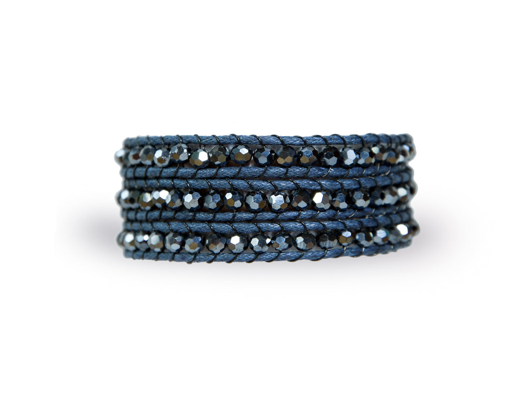 W3-022 Blue Crystal 3 rounds wrap bracelet