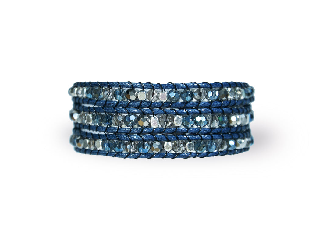 W3-031 Blue crystal 3 rounds wrap bracelet