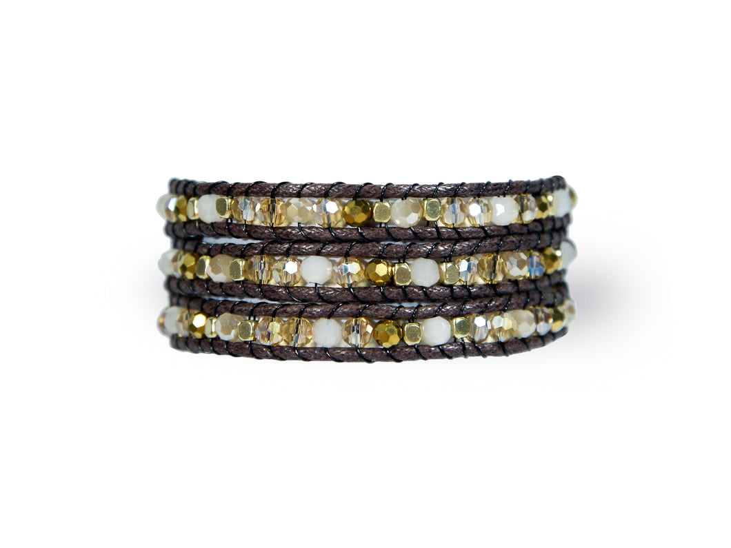 W3-033 Gold crystal 3 rounds wrap bracelet