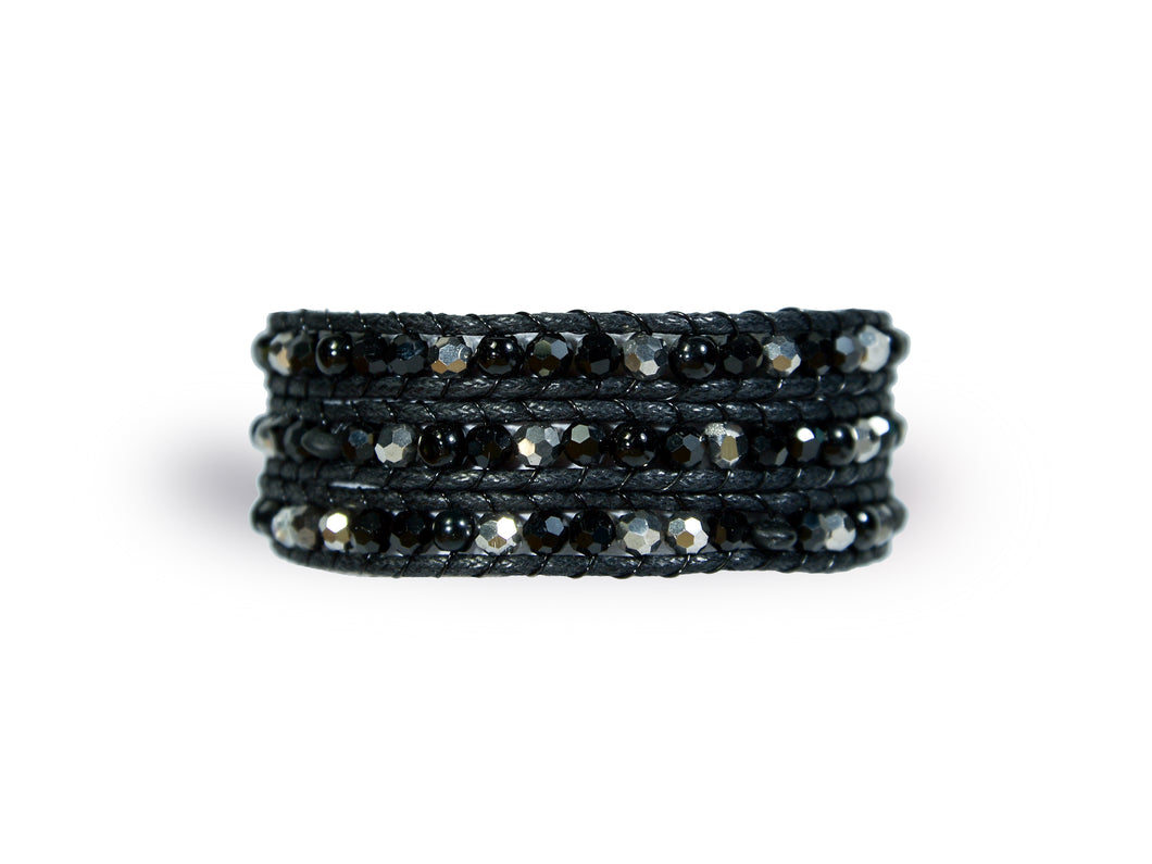 W3-034 Black crystal 3 rounds wrap bracelet