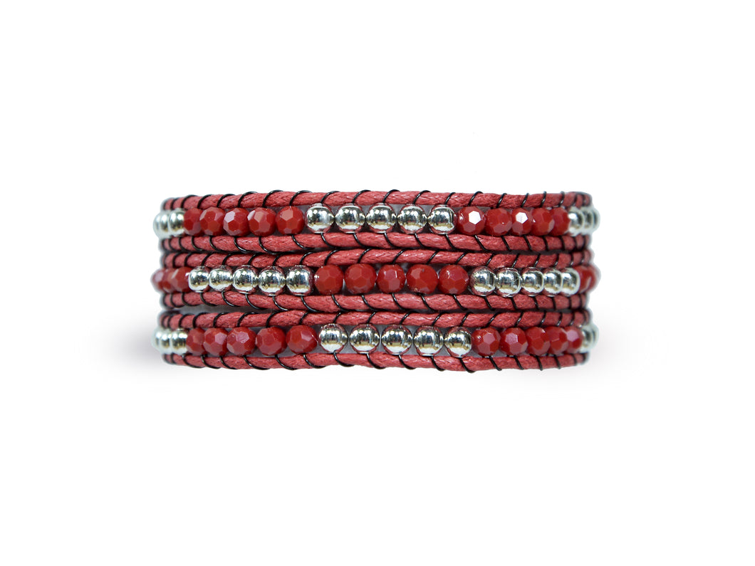 W3-050 Red crystal 3 rounds wrap bracelet