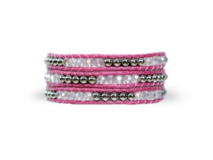 W3-055 Pink crystal 3 rounds wrap bracelet