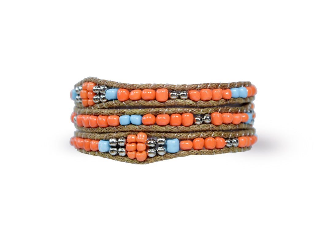 W3-078 Orange beads 3 rounds wrap bracelet