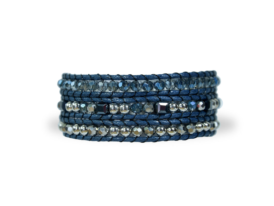 W3-084 Blue Crystal 3 rounds wrap bracelet